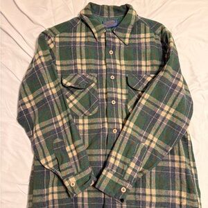 Pendleton Green Navy Cream Plaid Lightweight Work Shirt